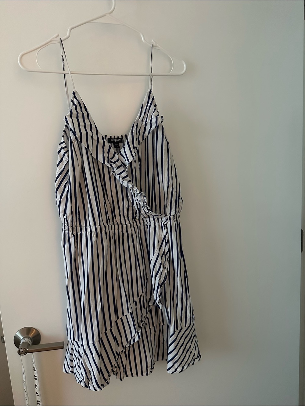 Express White and Navy Striped Wrap dress